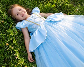 Cinderella Kleid für Mädchen – Blaues Prinzessinenkleid mit weitem Rock
