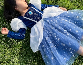 Elsa Dress for Girls – Navy Blue Frozen Princess Cosplay Dress