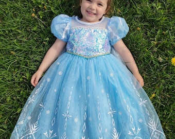 blue princess dress toddler Blue Flower Girl Dress Kid Toddler Birthday Princess Gown J744 Blue / child-2 main image 0