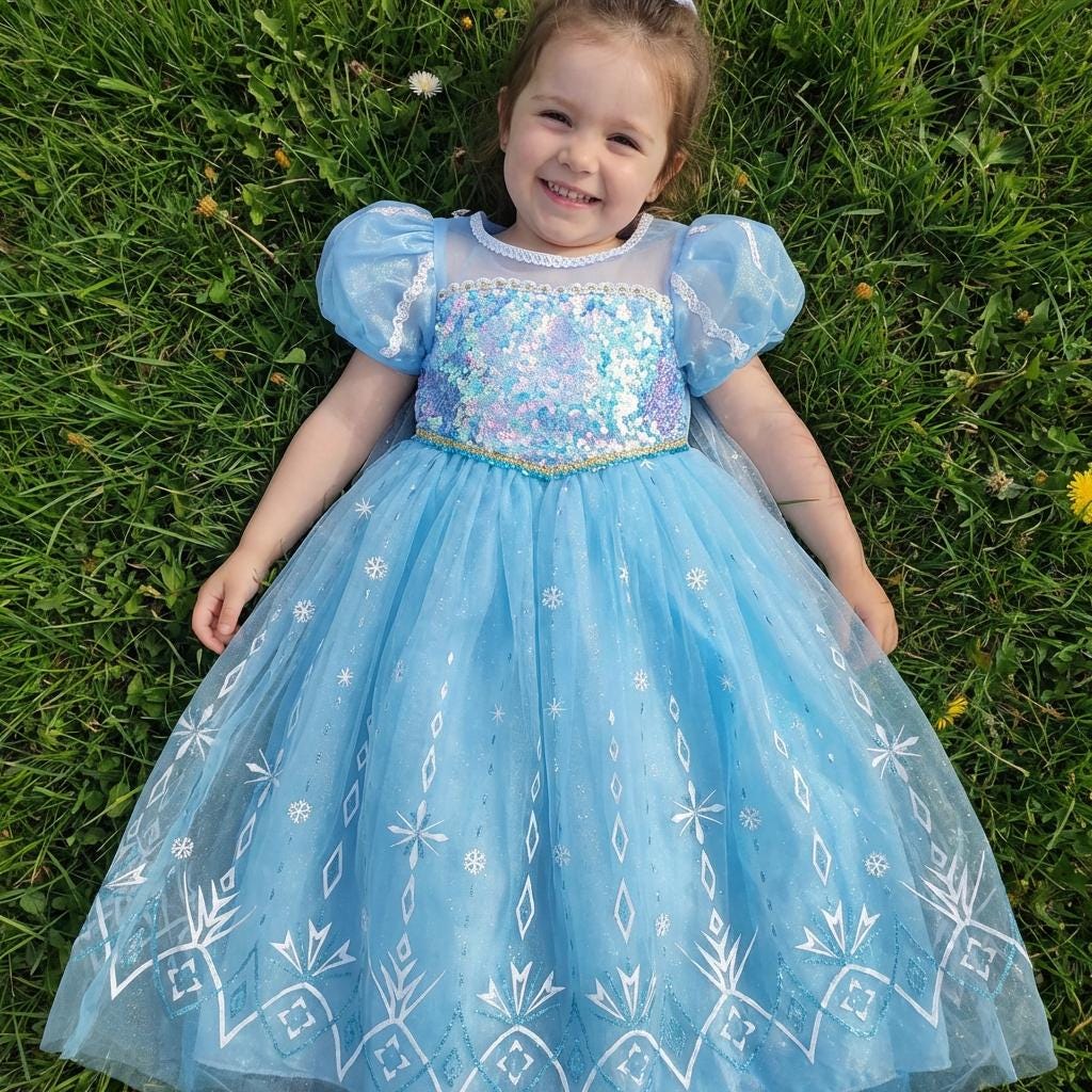 Elsa Dress for Girls - Blue Princess costume, Frozen outfit for toddler
