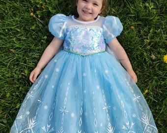 Elsa Dress for Girls – Blue Frozen Princess Costume for Toddlers