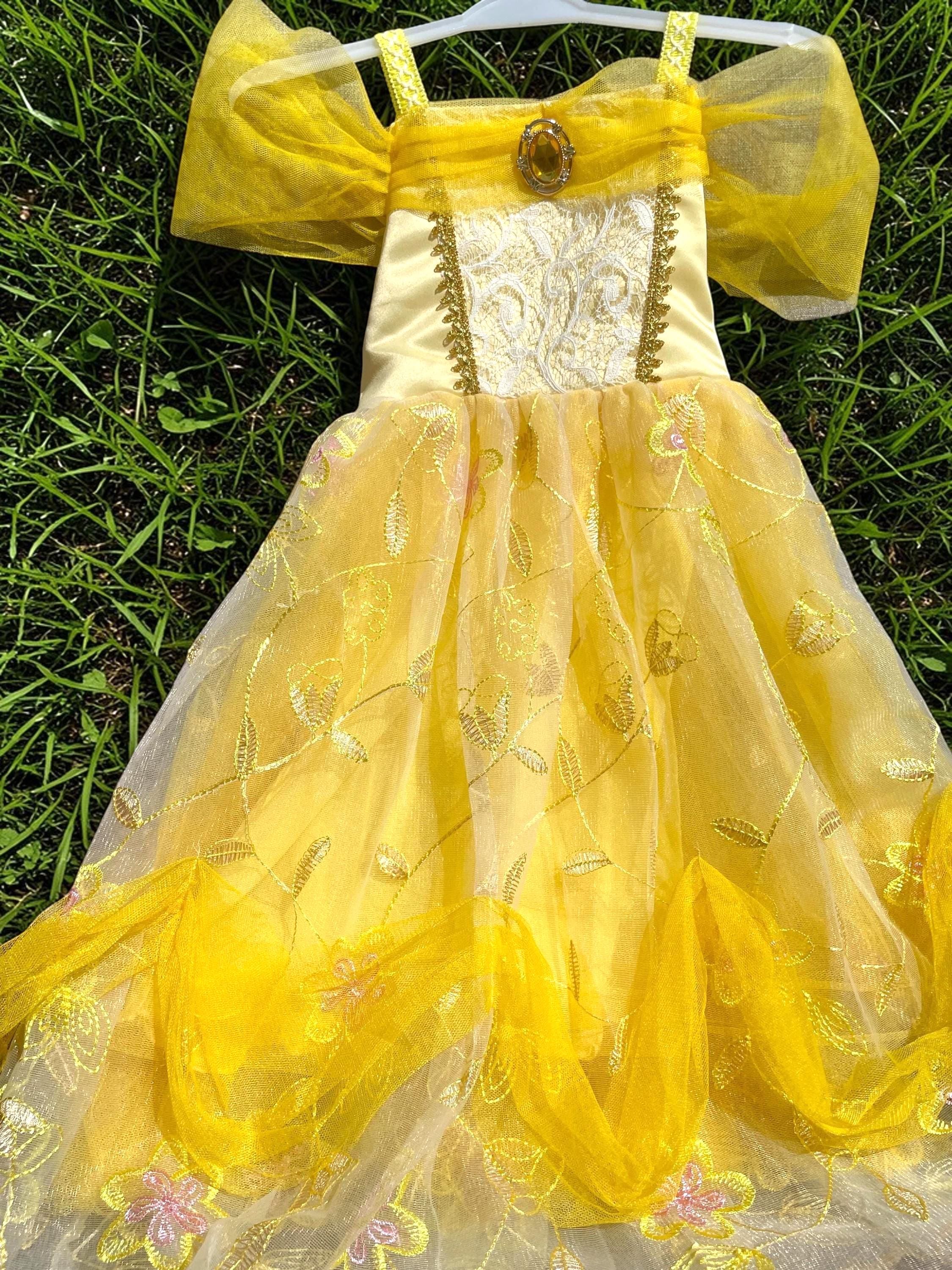 princess belle dress disney store AUTHENTIC LIMITED EDITION Beauty and the Beast Size 7/8 A sparkling cameo brooch Belle Dress for Girls -