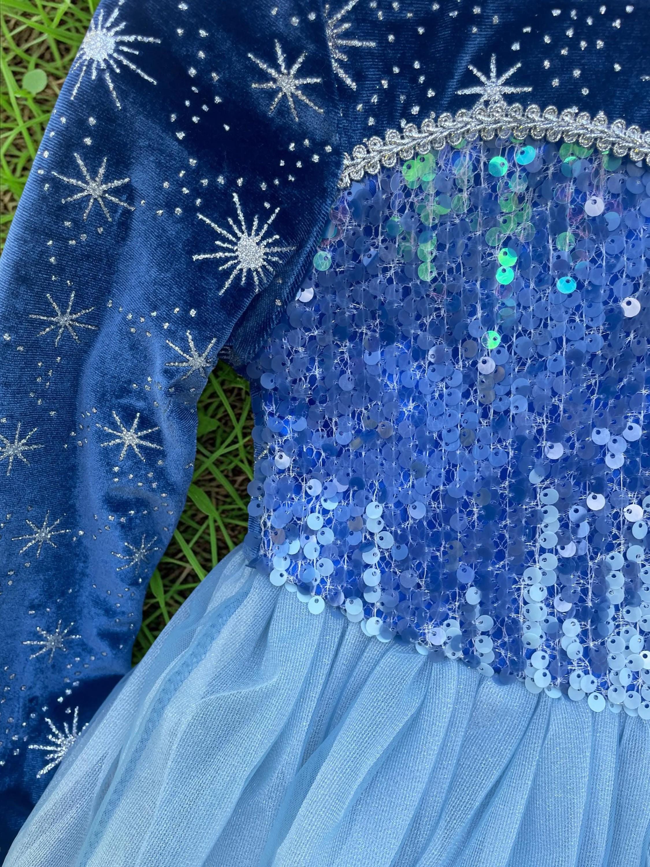 women's light blue winter princess dress Sparkling Wonderland Costume for Girls, Snowflake and Crown, Gown for Kids, Holiday Costume, Princess Party Dress ready to rule over your kingdom with your icy powers Blue Ice Princess Dress with