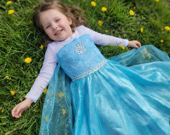 Elsa Dress for Girls – Blue Snow Queen Gown for Toddlers