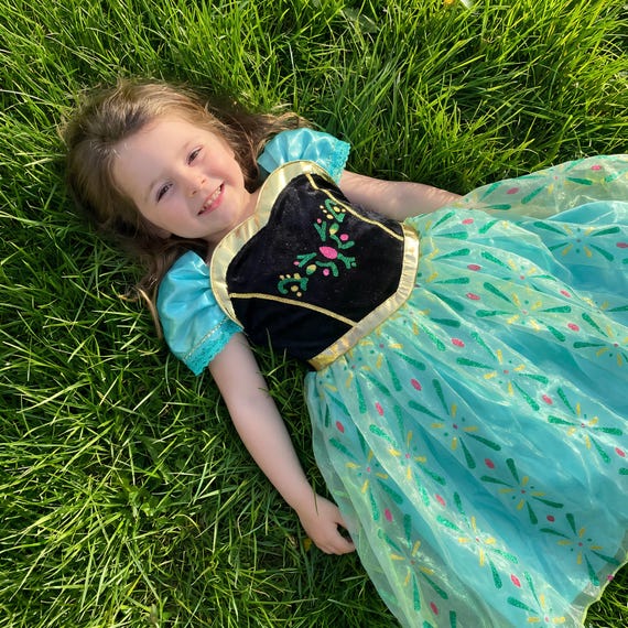 Anna Dress for Girls - Green Frozen Princess Costume for Kids
