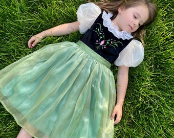 Vestido de Anna para niñas – Disfraz de princesa de hielo verde para niñas pequeñas
