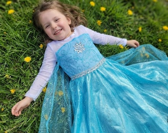 Vestido de Elsa para niñas – Vestido azul de la Reina de las Nieves, disfraz de princesa para niñas de 2T a 10T
