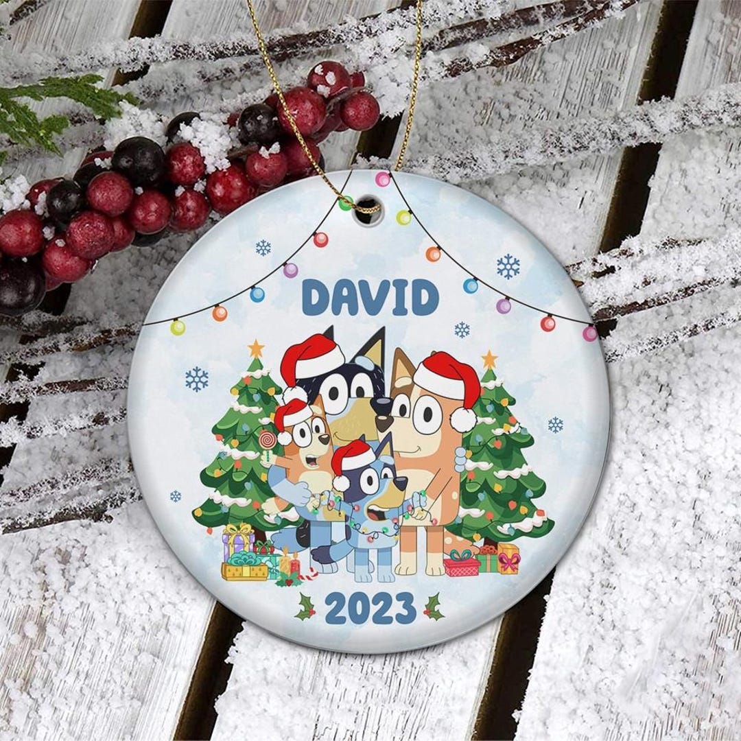 Bluey Merry Christmas Tree Circle Ceramic Ornament Bluey Bingo Xmas