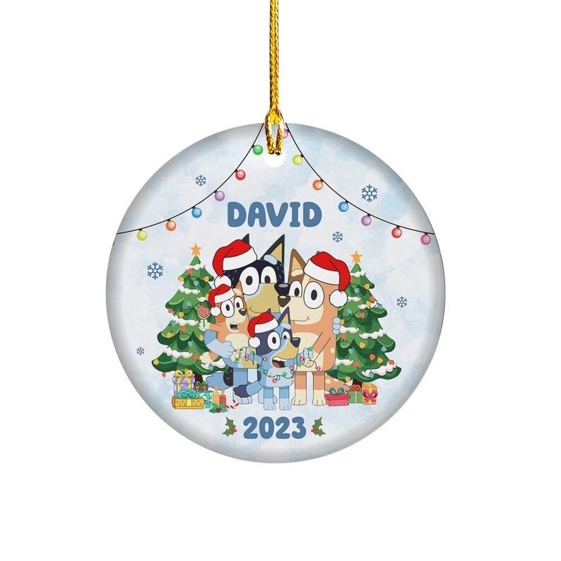 Bluey Merry Christmas Tree Circle Ceramic Ornament Bluey Bingo Xmas