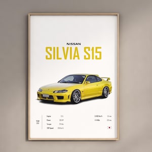 Silvia S15 issan Auto Poster Druckt Wandkunst für Kinderzimmer Jungen, Japan Auto, JDM, Dekor Kinder Home Office Kinderzimmer Dekor Wohnheim für Geschenk ihn