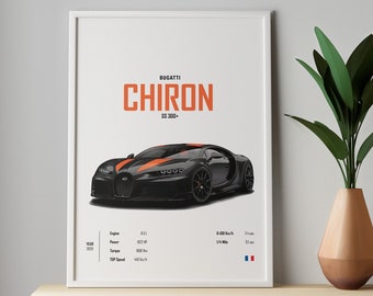 Bugatti Chiron SS 300+ poster Km & Miles Car Poster Prints Wall Art Kids Boyfriend Husband Room Digital Decor Home Office birthday for Gift