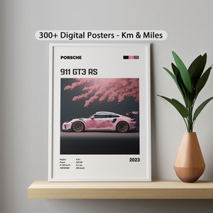 Affiche Porsche GT3 RS voiture rose, affiche impressions numériques murales, enfants garçons, décoration de chambre d'enfants, bureau à domicile, décoration de chambre d'enfant, dortoir, cadeau pour lui