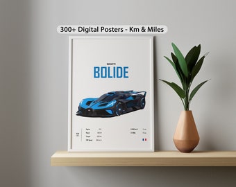 Bugatti Bolide poster 2019 Km & Miles Car Poster Prints Wall Art Kids Boyfriend Husband Room Digital Decor Home Office birthday for Gift