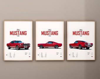 Ford Mustang GT350 Car Poster Set: Muscle Car Prints, Kids Room Decor (Digital Download)