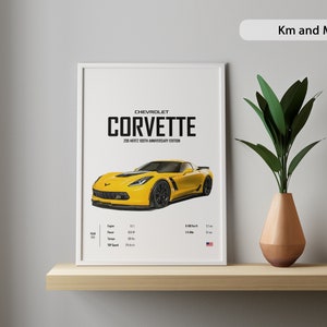 Chevrolet Corvette C7 Z06 Hertz 2019 Download digitale Poster per auto Stampe Parete Bambini Ragazzi Camera Decor Home Office Nursery Decor Dormitorio Regalo Lui