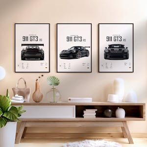 ポスター3枚セット ブラック ポルシェ 911 GT3 RS 2023 KM & MI カー デジタル ウォール 男の子の部屋の装飾 子供用 ホーム オフィス 装飾 寮 彼へのギフト