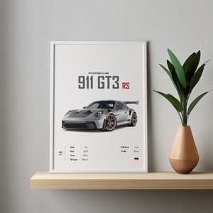 Porsche GT3 RS 2023 Cartel del coche A1-A4 Digital Portrait Prints Wall Art Kids Boys Room Decor Children Home Office Nursery Decor Dorm Gift Him