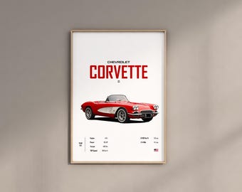 Chevrolet Corvette C1 Car Poster: Kids Room Decor (Digital Download)