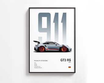 Póster del Porsche 911 GT3 RS, sin marco, decoración para habitación infantil.