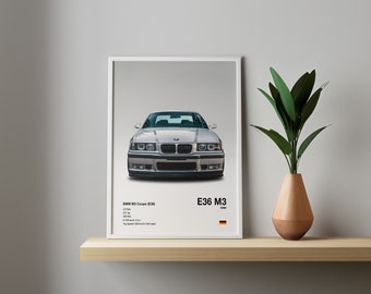 BMW E36 M3 Car Poster: Automotive Wall Art (Digital Download)