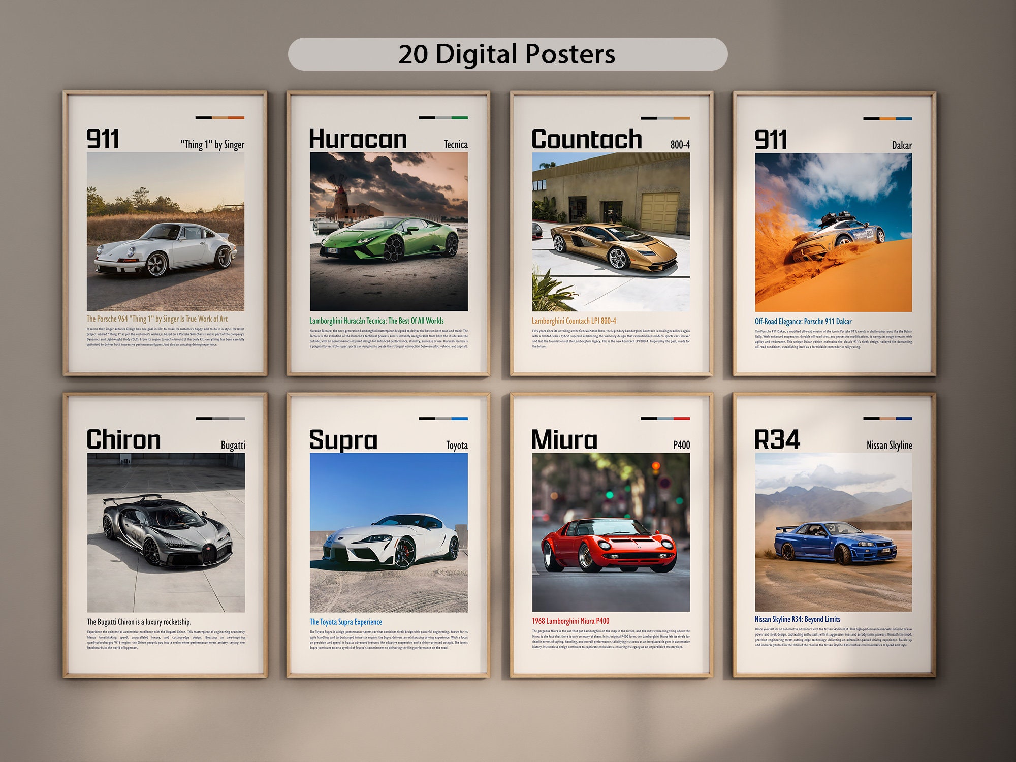 Set of 20 Cars Posters Cars Wall Art Cool Racing Home Decoration Digital Download Car Prints Aesthetic Sportscar Poster Bundle Gifts
