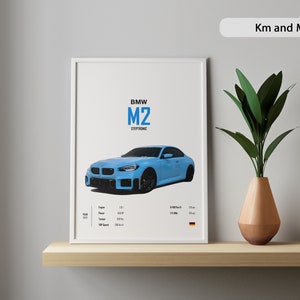 BMW M2 G87 2022 Car Poster KM & MI Digital Download Prints Wall Decor Art Kids Boys Room Digital Home Office birthday Gift for Him Boyfriend