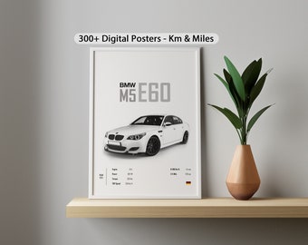 Póster ilustrado del BMW E60 M5: Arte mural automotriz (descarga digital)