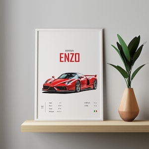 Plakat Ferrari Enzo 2002 Czerwony samochód Plakat cyfrowy do wydruku Pobierz sztukę ścienną Wystrój pokoju dla dzieci Chłopcy Biuro domowe Prezent urodzinowy dla niego