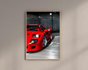 Ferrari F40 Car Poster: Automotive Portrait Art (Digital Download)