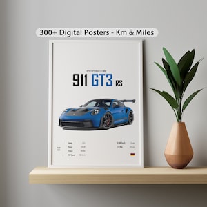 Poster digitale blu Porsche 911 GT3 RS 2023 Auto da parete Camera per bambini Ragazzi Auto tedesche Bambini Home Office Decor Dormitorio Regalo per lui San Valentino