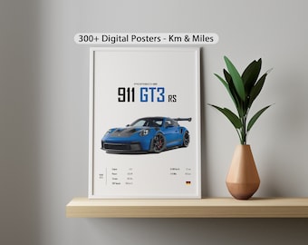 Blue Porsche 911 GT3 RS Poster: Car Wall Art (Digital Download)