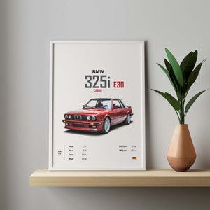 BMW E30 M3 325i Cabrio Convertible Print Wall Art for Kids Boys Room Decor Children Home Office Art Children Nursery Decor and Dorm