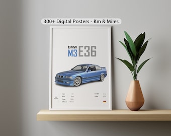 BMW E36 M3 Car Portrait: Automotive Art Print (Digital Download)