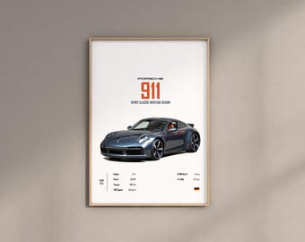 Porsche 911 Sport Classic Car Poster: Kids Room Decor (Digital Download)