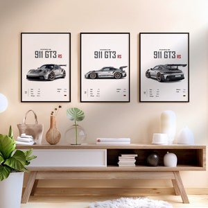 Carteles set Porsche 911 GT3 RS Impresiones digitales Arte de pared para niños Niños Habitación Coches alemanes Decoración Niños Hogar Oficina Guardería Decoración Dormitorio Regalo Él