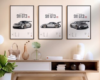 Póster del Porsche 911 GT3 RS: Láminas de coches para habitación infantil (descarga digital)