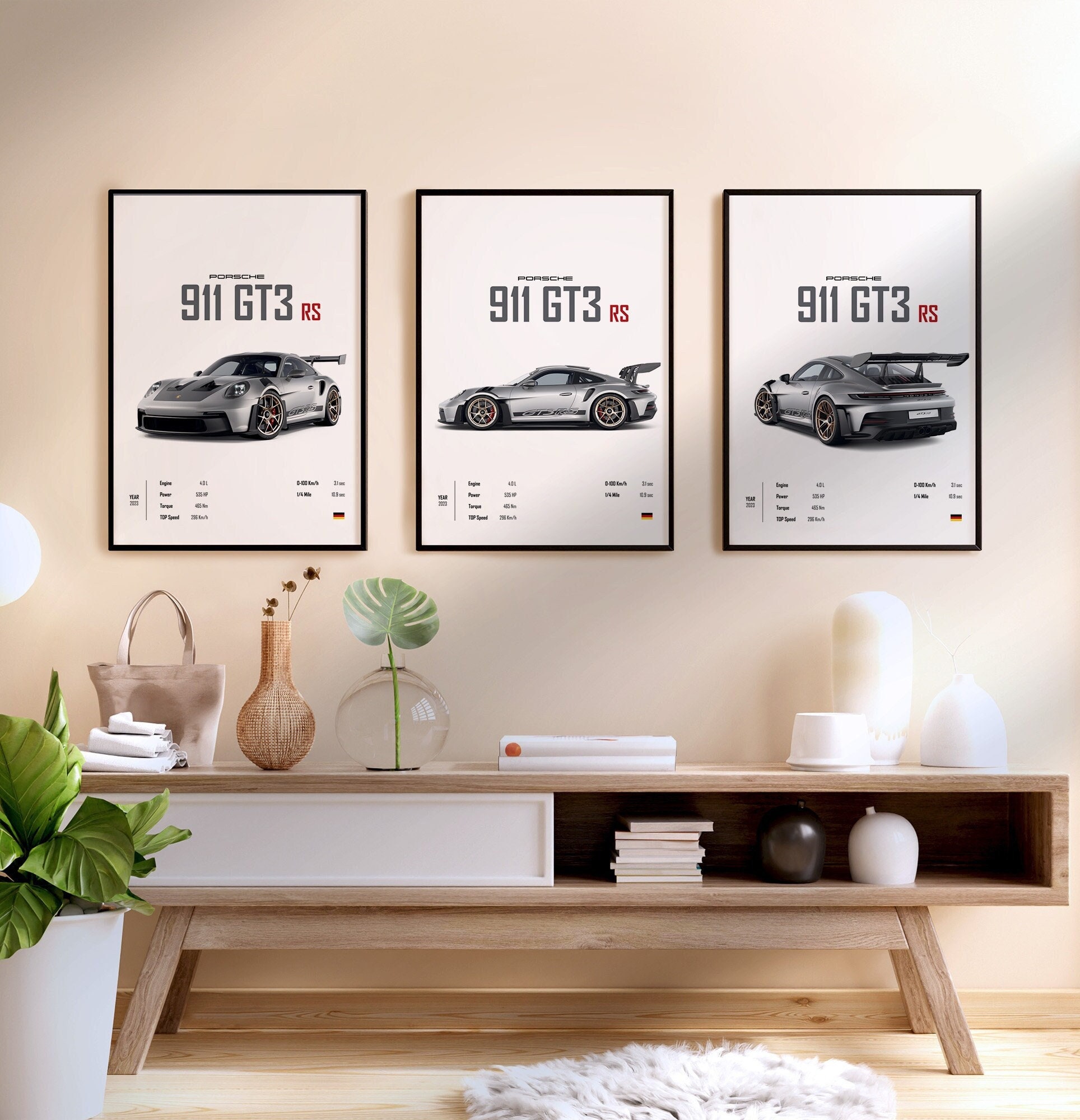 Porsche 911 GT3 RS Poster Set: Kids Room Car Prints (digital