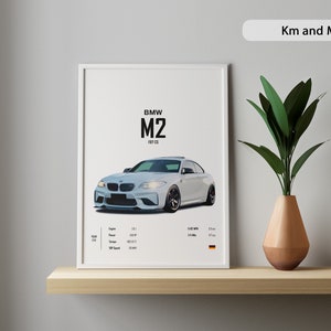 BMW M2 F87 2019 Car Poster KM & MI Digital Download Prints Wall Decor Art Kids Boys Room Digital Home Office birthday Gift for Him Boyfriend