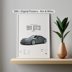 Póster de coche Porsche GT3 Touring 992, impresiones digitales, decoración de pared para habitación de niños, coches alemanes, decoración para el hogar, la oficina, la guardería, regalo para él