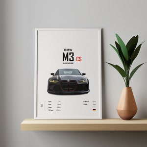 Póster BMW M3 CS G80 2024 Zafiro negro Póster digital Impresiones A1-A4 Arte de pared Niños Niños Habitación del marido Decoración digital Oficina en el hogar Regalo para niños