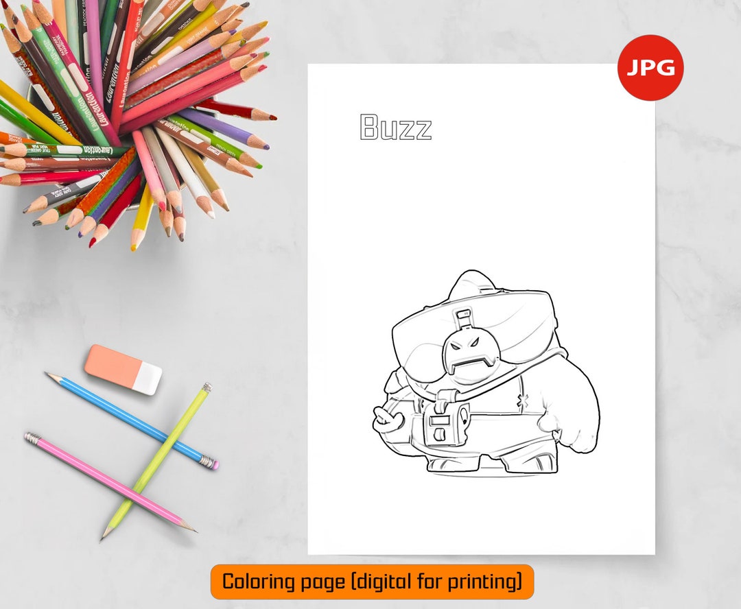 Buzz Coloring Page Brawl Stars Digital Poster Brawl Stars Clipart Brawl ...
