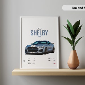 Poster Shelby Ford GT500 2019 KM & MI Muscle Car Poster Digital Prints Wall Kids Boys Husband Decor Children Home Office Nursery Gift Friend