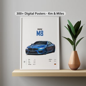 BMW M8 Car Poster Coupe Digital Illustration Print Wall Art Kids Boys Room Decor Children Home Office Art Children Nursery Decor and Dorm
