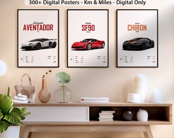 Lambo, Ferrari, Bugatti Car Posters: Boys Room Decor (Digital Download)