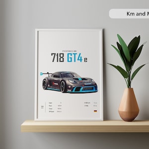 Porsche GT4 718 Cayman E-Performance Car Poster: Kids Room Decor (Digital Download)