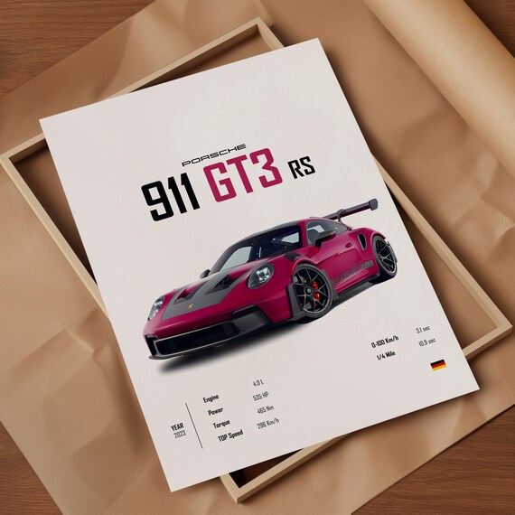 Porsche 911 GT3 RS Poster Set: Supercar Prints, Kids Room Decor