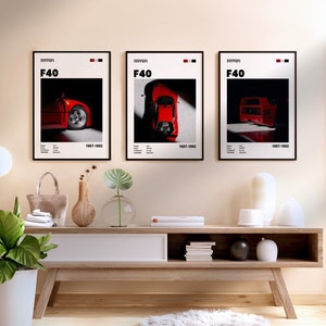 Conjunto de 3 carteles de Ferrari F40 Carteles digitales Set Impresiones A1-A4 Arte de pared Niños Niños Marido Habitación Decoración digital Oficina en casa Cumpleaños de los niños