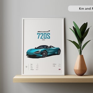 ポスター マクラーレン 720S Km & Mi カーポスター デジタルダウンロードプリント 壁 子供 男の子 夫 部屋 装飾 子供 自宅 オフィス 保育園 ギフト 友人