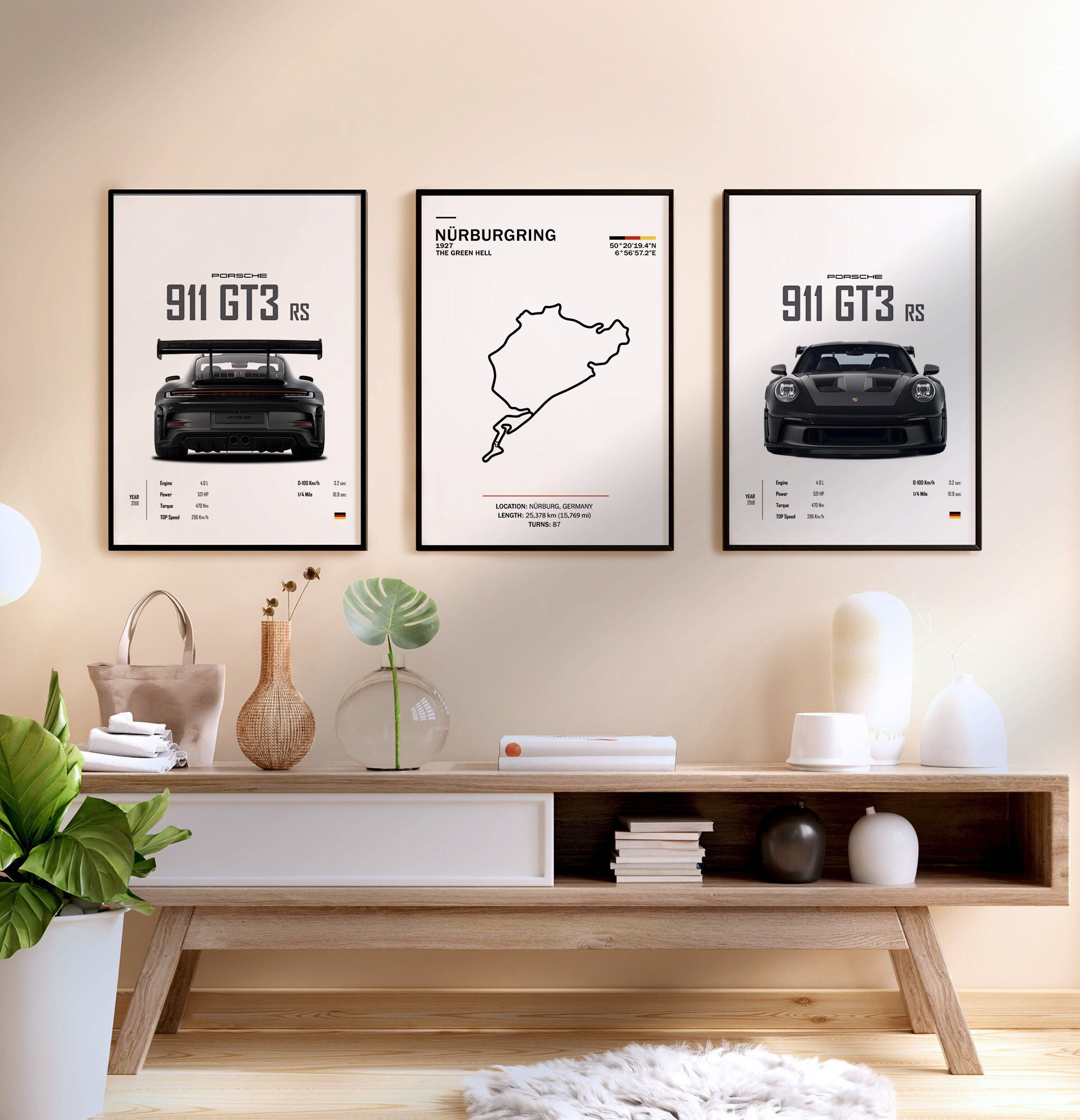 illustration 9冊セット Porsche 911 GT3 RS Poster Set: Car Enthusiast Decor (digital