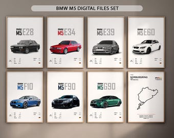 BMW M5 Poster Set: E28, E34, E39, E60, F10, F90, G90 (Digital Download)